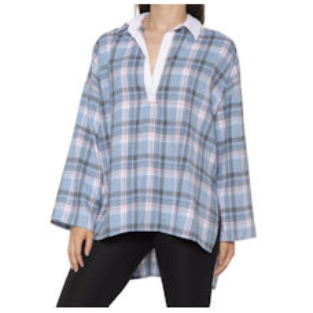 Free people Sunday Morning Sleep Shirt Sapphire Blue Plaid Size S NWT